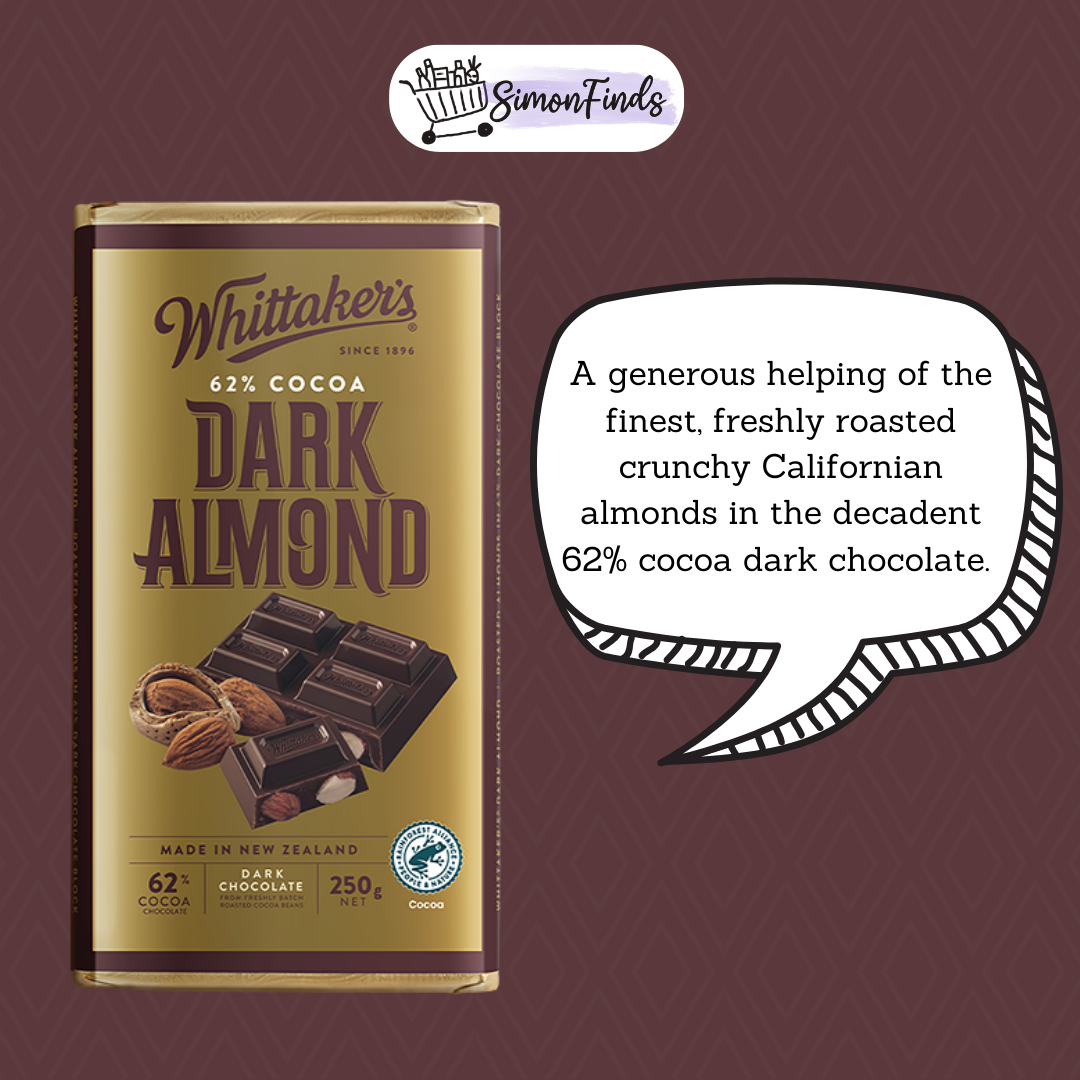 Whittaker's Chocolates - Classic Blocks - Dark Almond (62% Cocoa)