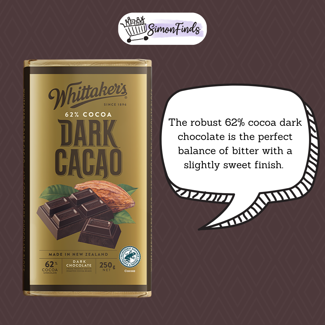 Whittaker's Chocolates - Classic Blocks - Dark Cacao (62% Cocoa)