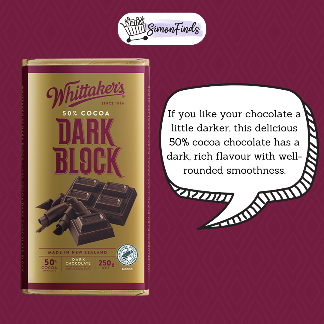 Whittaker's Chocolates - Classic Blocks - Dark Block (50% Cocoa)