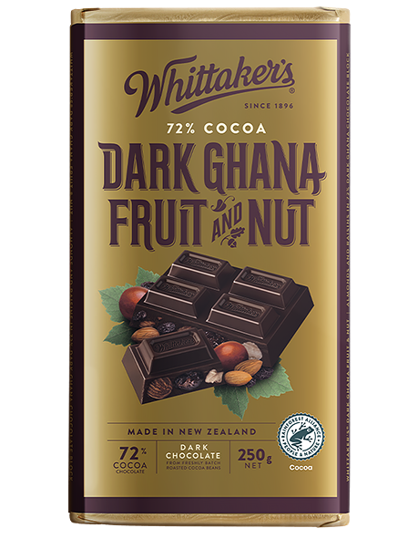 Whittaker's Chocolates - Classic Blocks - Dark Ghana Fruit and Nut (72% Cocoa)